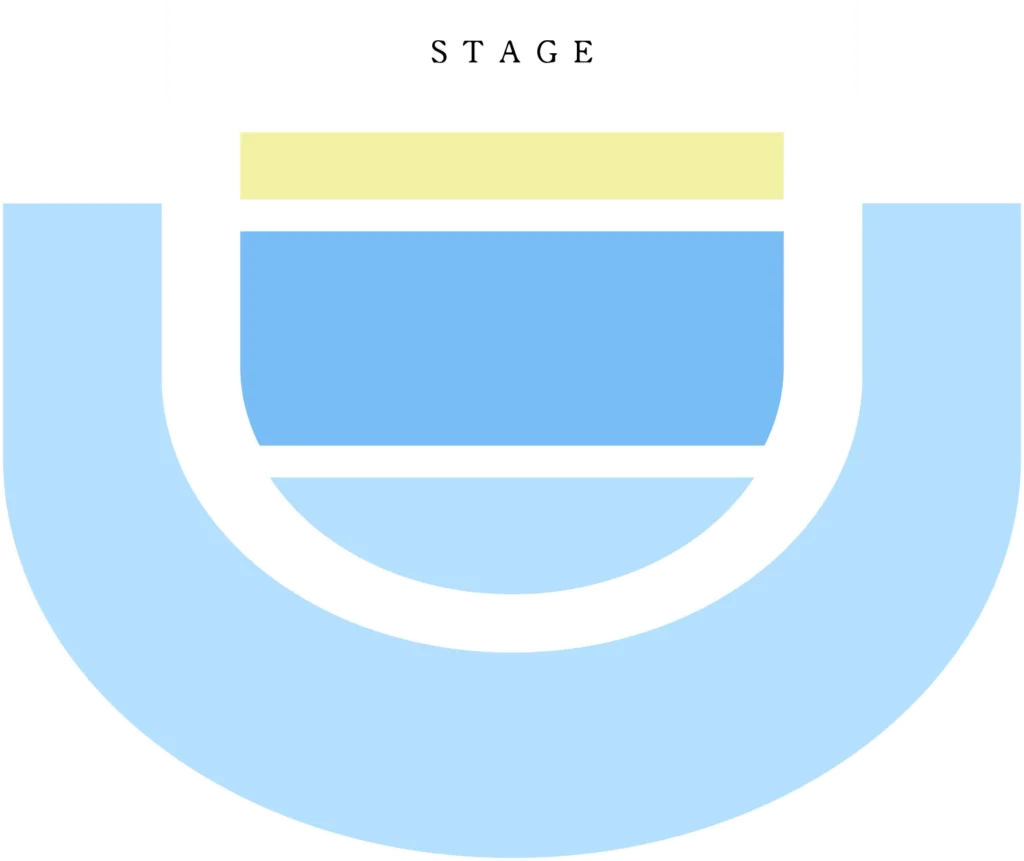 テアトルフォンテ 座席イメージ図（VVIP：前方2列、VIP：前方エリア、一般）